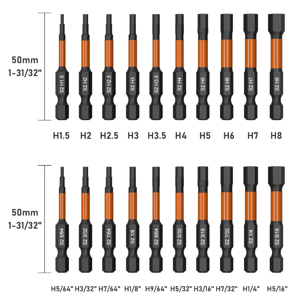 Impact Torx Bit Set-3/6 Inch  (T7-T40) & Impact Hex Head Allen Wrench Drill Bit Set-2/4 Inch  (H1.5-H8)  With CNC Machined Tips,    Home Decor Supply | Online Retail | ShoreShopper.com