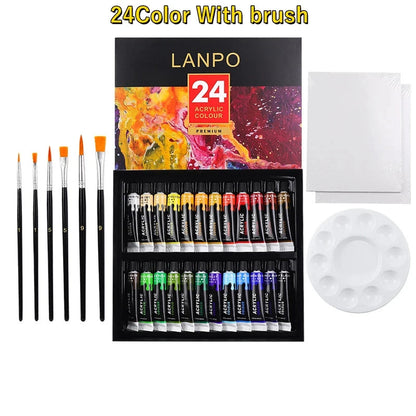 Acrylic Paints Set 12/24 Colors Professional Brush Set 12ml Tubes Artist Drawing Painting Pigment Hand Painted Wall Paint DIY    Home Decor Supply | Online Retail | ShoreShopper.com