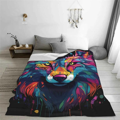 Colorful Wolf Blanket Wolf Fleece Blanket Gifts for Girls Kids Women Adults Lightweight Super Soft Plush Flannel Throw Blanket