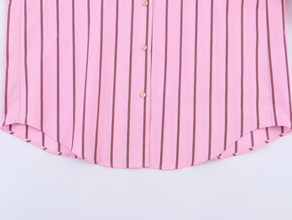 HH Women Spring Casual Shirt Pink Striped Lapel Long Sleeve Single Breasted Fashion Female Elegant Loose Versatile Blouse Mujer    Your Coastal Marketplace | Shoreshopper.com