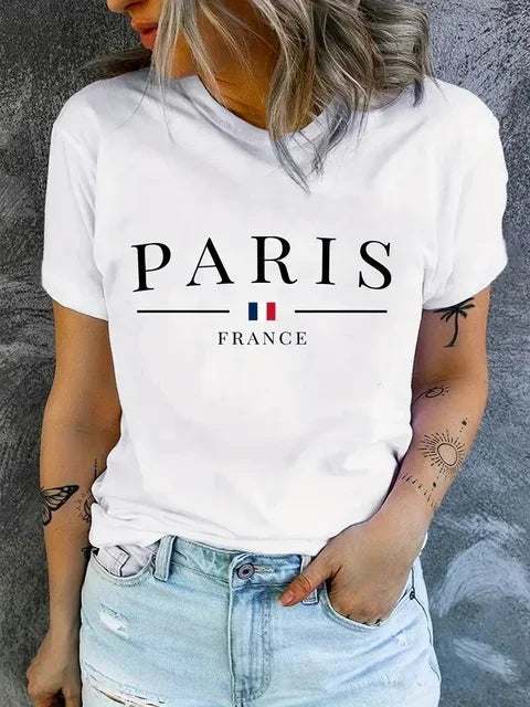 PARIS Women Summer O Neck Fashion Print T-shirt Girl Y2K Short Sleeve Crew Neck Casual Top For Summer & Spring, Female Clothing    Home Decor Supply | Online Retail | ShoreShopper.com