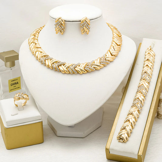 Dubai Jewelry Set For Woman 18K Gold Plated Luxury Necklace Earrings Bracelet and Ring Set Jewelry Wedding Party Trending    Home Decor Supply | Online Retail | ShoreShopper.com
