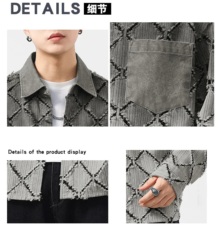 Gradient Ripped Plaid Shirt Men Streetwear Fashion Loose Casual Long Sleeve Oversize Cargo Shirts Cardigan Coat Blouses    Home Decor Supply | Online Retail | ShoreShopper.com