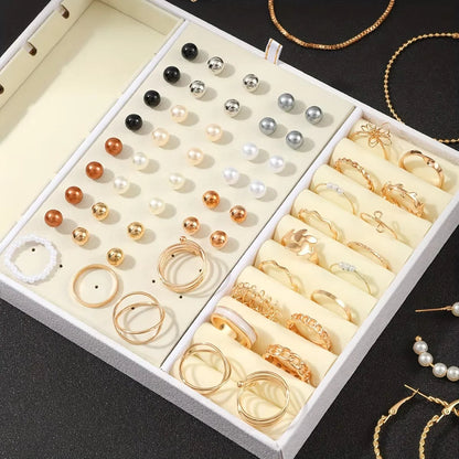 92Pcs Women's Fashion Jewelry Set Contain Hoop Earrings、Stud Earrings、Bracelet、Necklace and Ring，Versatile Daily Jewelry    Home Decor Supply | Online Retail | ShoreShopper.com