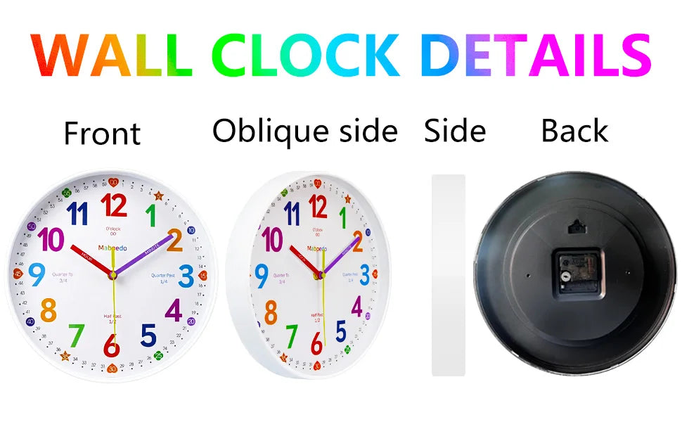 Early Education Wall Clock Colorful Number Kids Learning Time for School Classroom Bedrooms Silent Analog Clock 8/10/12 Inch    Home Decor Supply | Online Retail | ShoreShopper.com