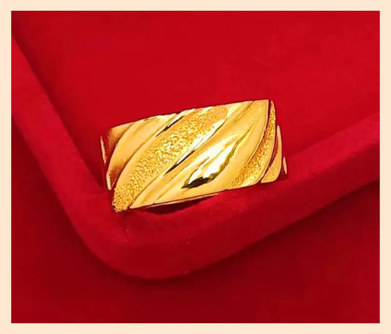 Luxury 24K 9999 Pure Gold real gold Star Sea Male Ring Wave Pattern Opening Adjustable Ring - ShoreCo.Shop