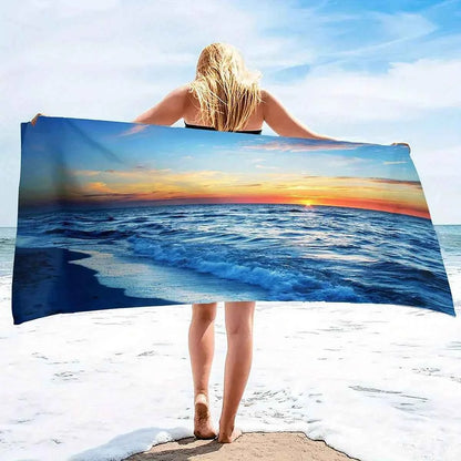 Beach towel ocean sunset pattern sunscreen windproof suitable for beach pool camping travel beach blanket