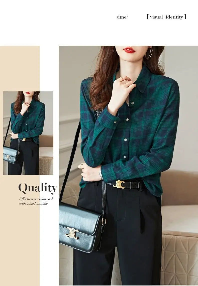 Women's Shirt New Spring Autumn Long Sleeve Single-breasted Polo-neck Casual Printing Plaid Office Lady Elegant Fashion Cardigan    Your Coastal Marketplace | Shoreshopper.com