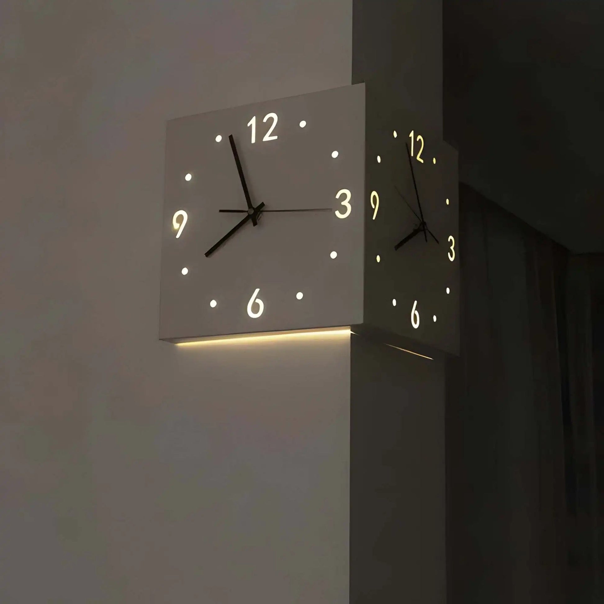 Ivory Corner Wrapping Double Sided Luminous w/ Light Sensor 16" Modern Wall Clock    Home Decor Supply | Online Retail | ShoreShopper.com