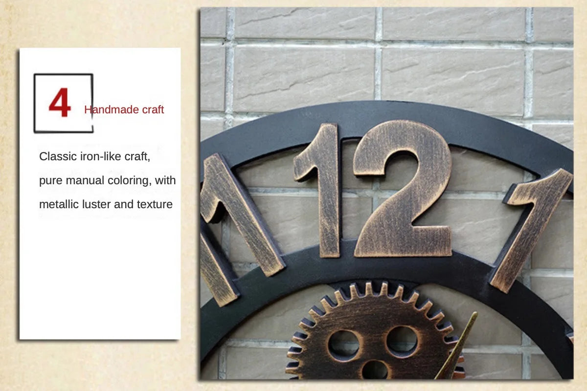Vintage Style Industrial Wall Clock with Roman Numerals Visible 3D Gears 11"-17" Gold or Silver    Home Decor Supply | Online Retail | ShoreShopper.com