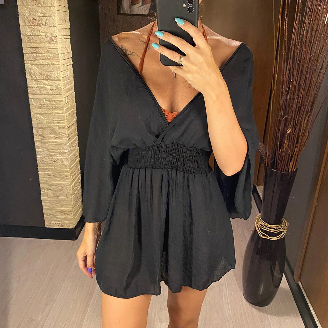 New Sexy V Neck Long Sleeve Backless Chiffon Tunic Beach Cover Up Beach Cover-ups Beach Dress Beach Wear Beachwear V3840    Your Coastal Marketplace | Shoreshopper.com