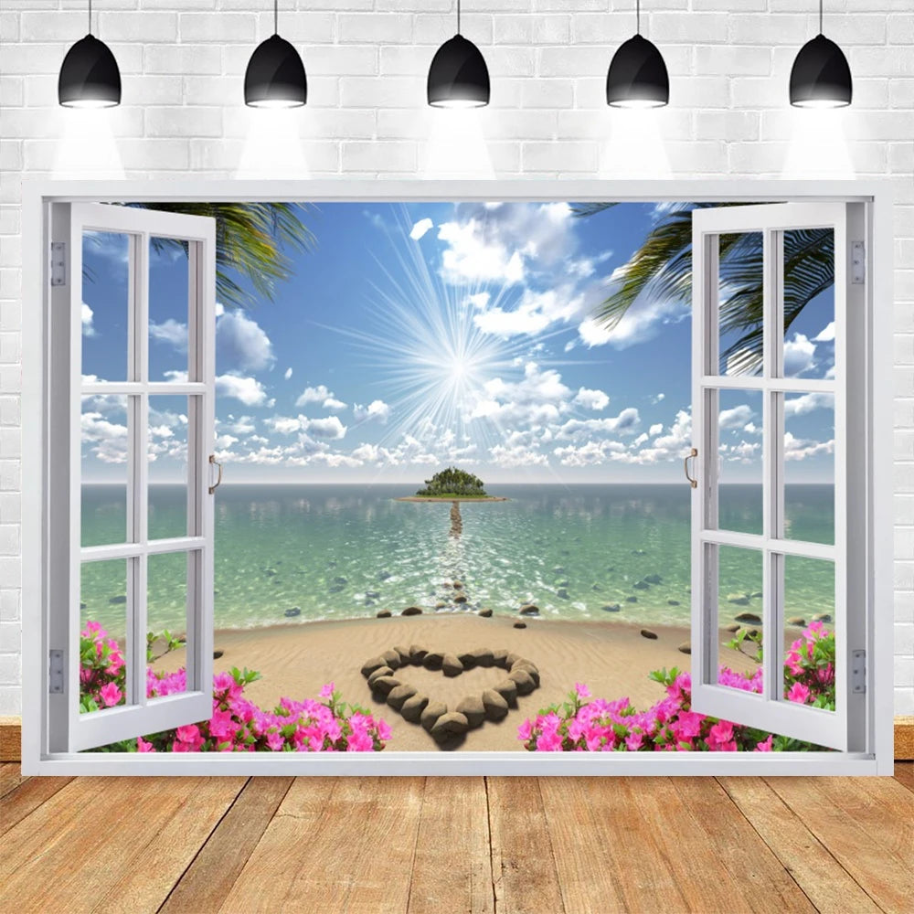 Summer Seaside Beach Photography Backdrop Natural Scenery Castle Tropical Sunshine Palms Leaves Photo Background Studio Props    Your Coastal Marketplace | Shoreshopper.com