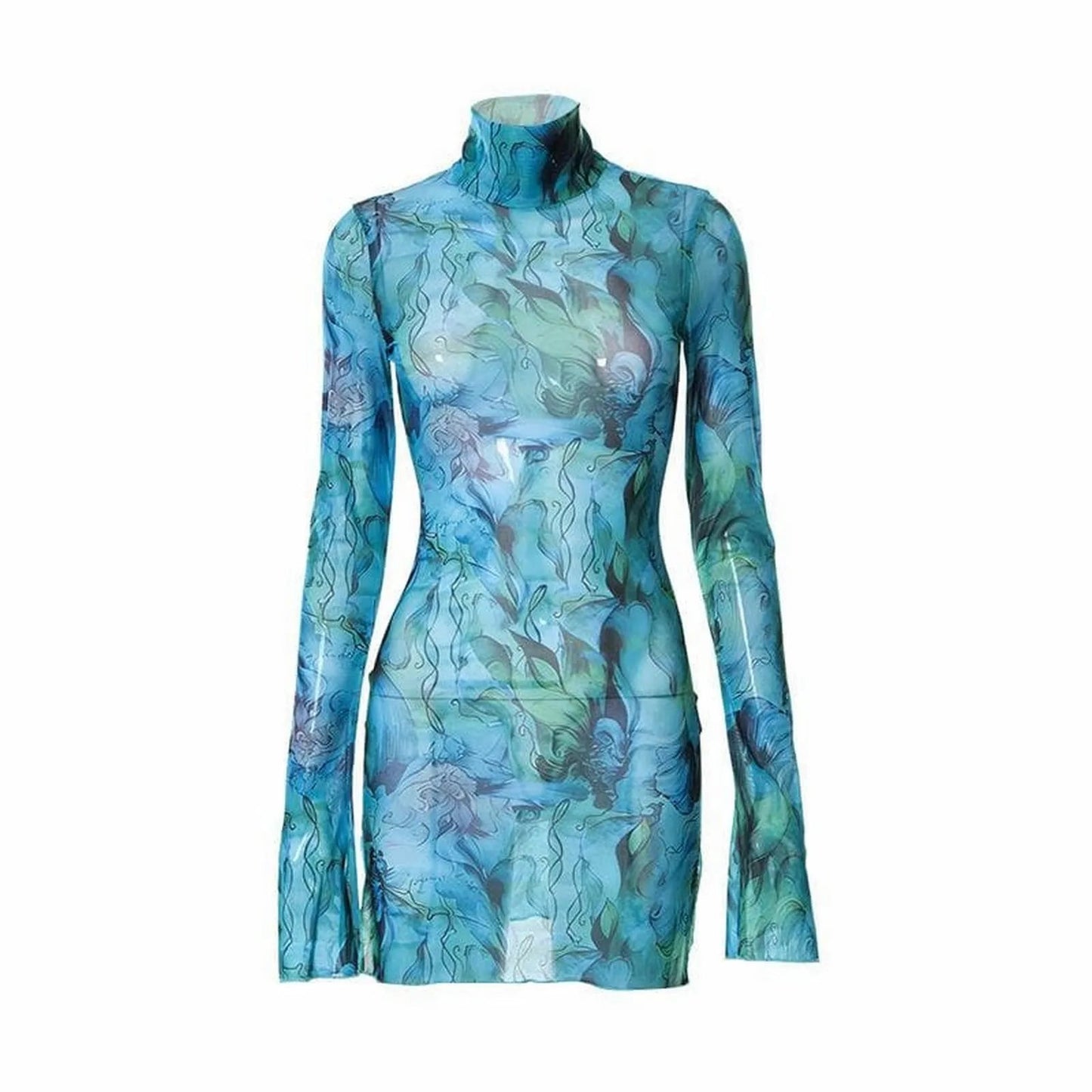 Top Selling Mesh Printed Round Neck Womens Dresses For Teens Plus Size Bell Sleeve Side Open Hip Dress Vestidos Para Mujer    Home Decor Supply | Online Retail | ShoreShopper.com