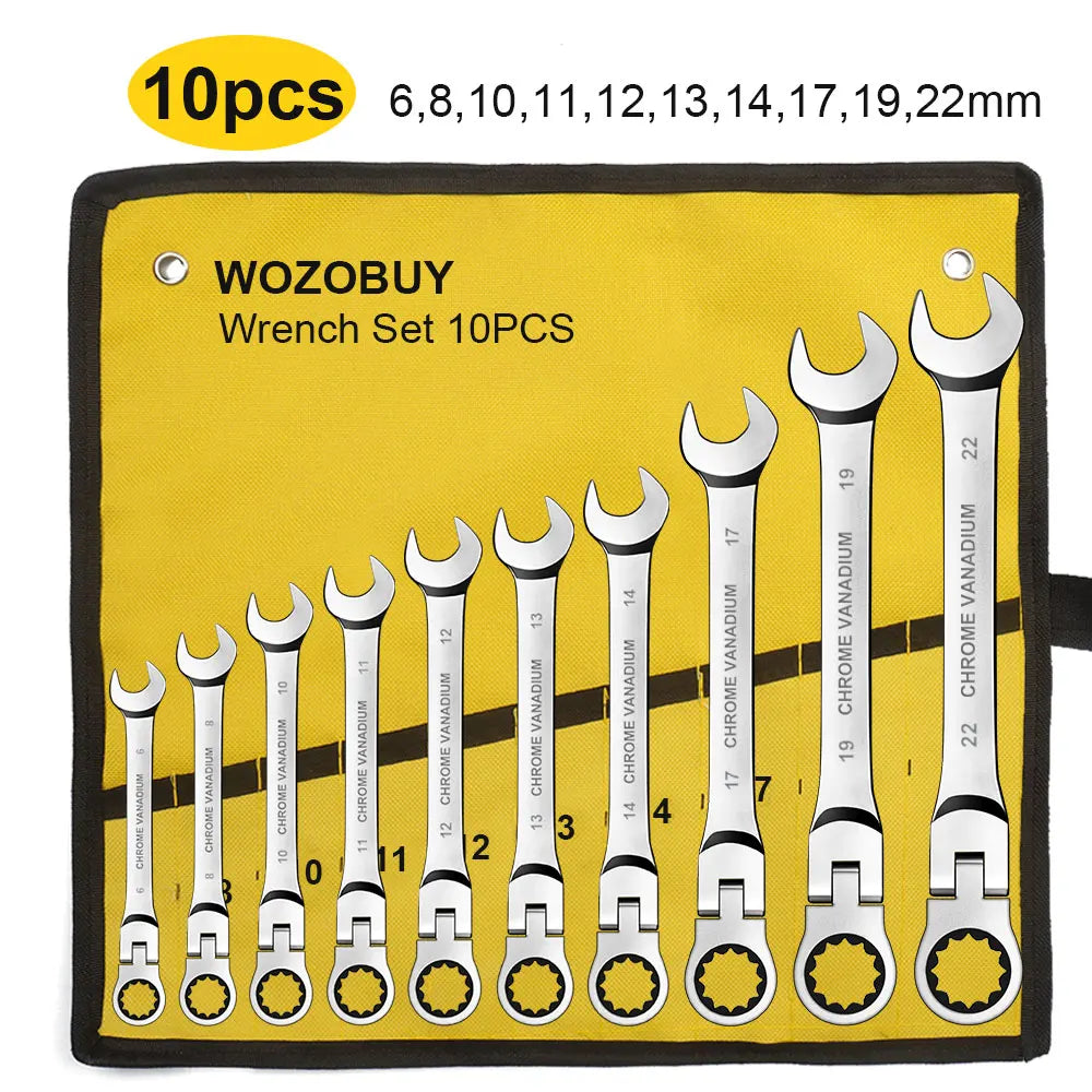 Ratcheting Combination Wrench Set, 6-22mm Metric Flex Head Ratcheting Wrench, Chrome Vanadium Steel Spanner with Bag    Home Decor Supply | Online Retail | ShoreShopper.com