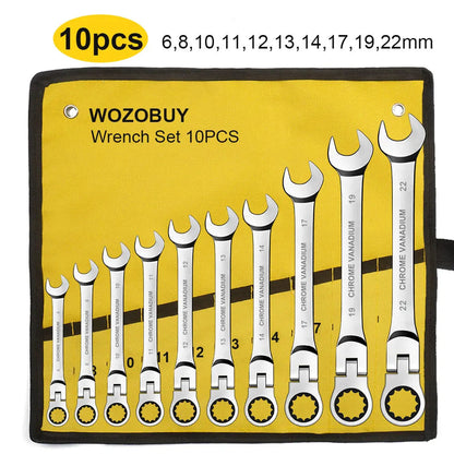 Ratcheting Combination Wrench Set, 6-22mm Metric Flex Head Ratcheting Wrench, Chrome Vanadium Steel Spanner with Bag    Home Decor Supply | Online Retail | ShoreShopper.com