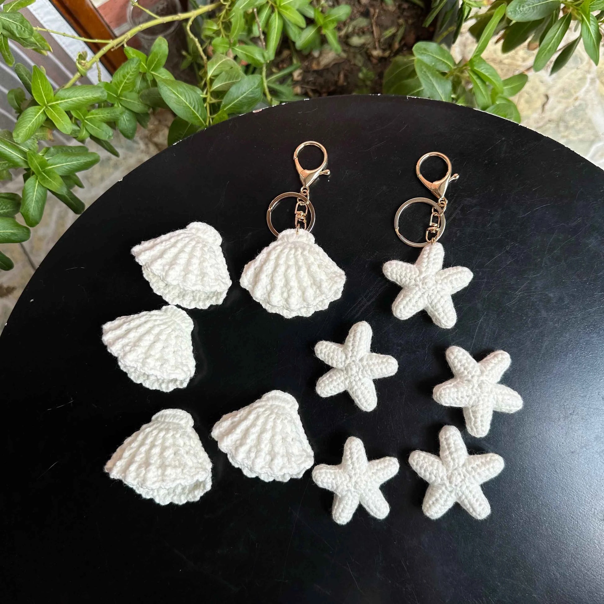 Finished Handmade Crochet Summer Beach Shells Starfish Accessories For Gift Decor,Knitted Wool Mini SeaShell Keyrings
