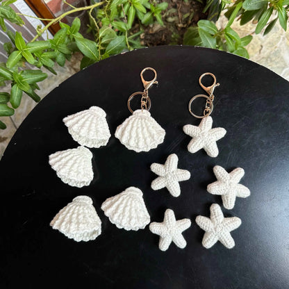 Finished Handmade Crochet Summer Beach Shells Starfish Accessories For Gift Decor,Knitted Wool Mini SeaShell Keyrings