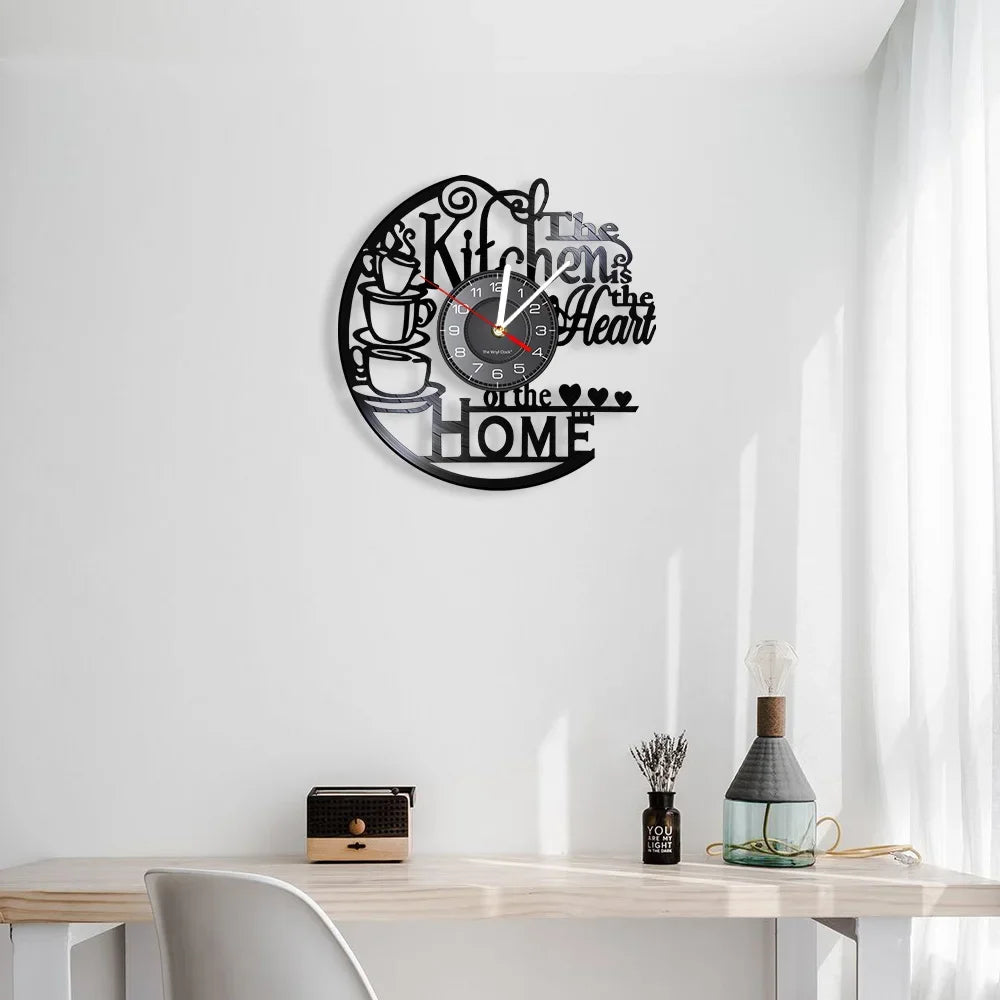 The Kitchen The Heart Of The Home Inspired Vinyl Record Clock Modern Design Vinyl Wall Watch Kitchen Decor Noiseless Timepieces    Home Decor Supply | Online Retail | ShoreShopper.com