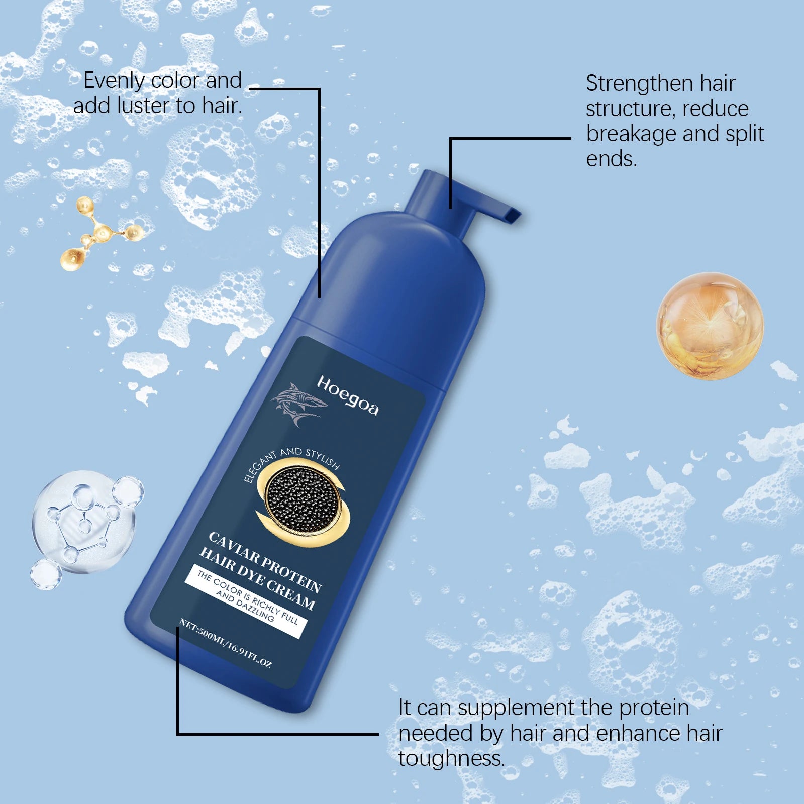 Caviar Protein Hair Dye Shampoo Gray White Hair Color Treatment Smoothing Nourishing Fast Natural Herbal Color Hair Cream 500ml - ShoreCo.Shop