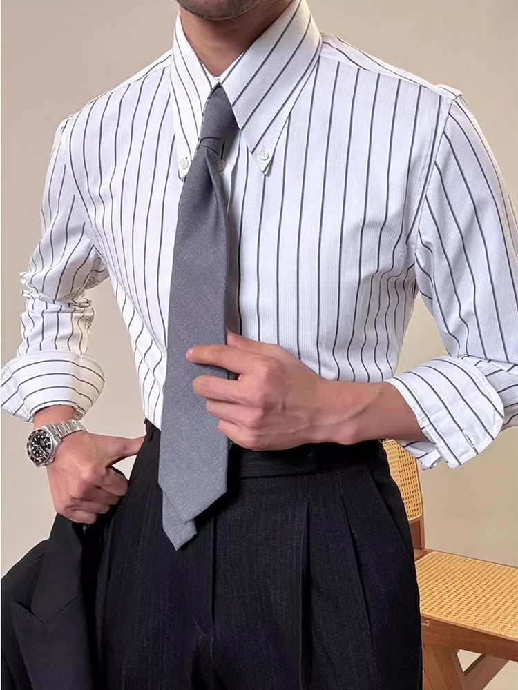 Vintage Striped Printed Slim Shirts Mens Casual Long Sleeve Lapel Buttoned Shirt 2025 Spring Fall Mens Shirt Naple Style Clothes    Home Decor Supply | Online Retail | ShoreShopper.com