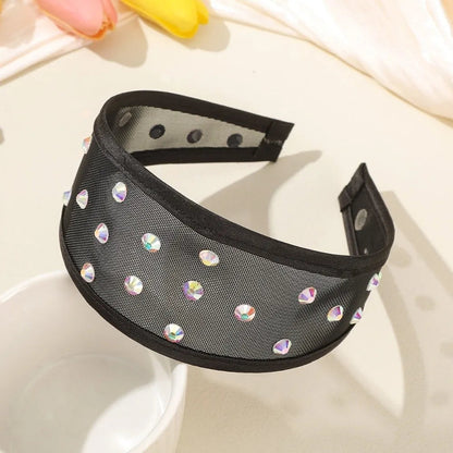 Headwear Mesh Pearls Headband Creative Beads Rhinestone Wide Hair Hoop Solid Color Waterproof Black White Hairband Wash Face    Your Coastal Marketplace | Shoreshopper.com
