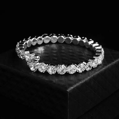 Luxury Round Crystal Jewelry Set for Women Charm Silver Color Bracelet Stud Earring Zircon Chain Necklace Wedding Party Jewelry    Home Decor Supply | Online Retail | ShoreShopper.com