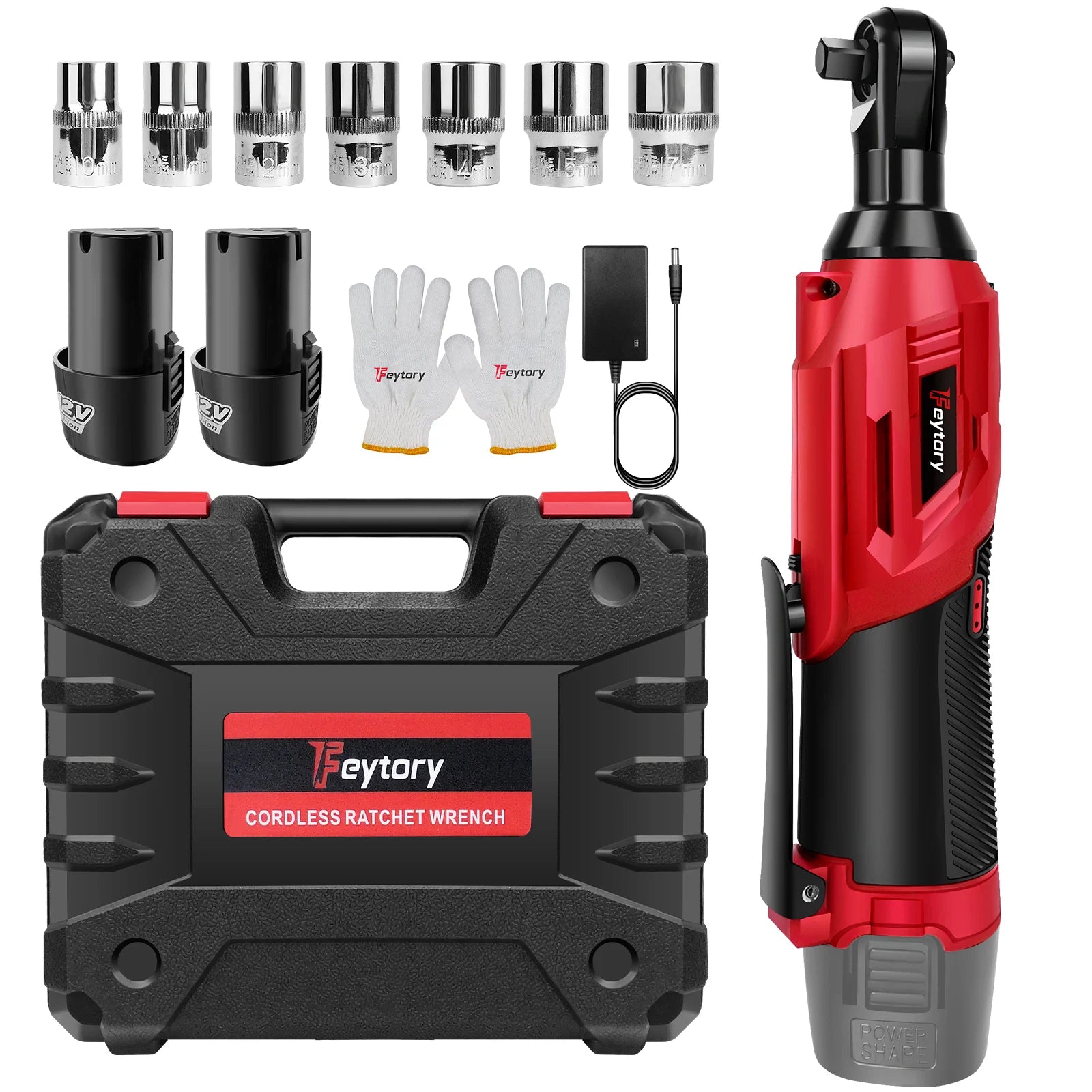 12V High-Torque 90°Cordless Electric Ratchet Wrench Set 3/8'' Angle Wrench with 2Durable 1500mAh Lithium-Ion Batteries,7 Sockets    Home Decor Supply | Online Retail | ShoreShopper.com