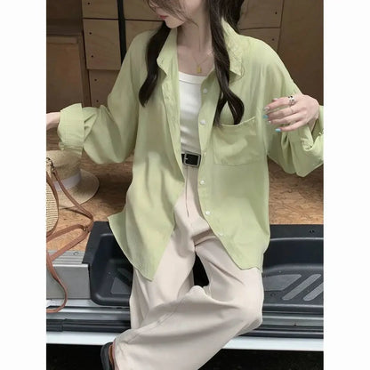 Sunscreen Shirt for Women in Summer New Polo Collar French Unique Loose Solid Color Long-sleeved Top Trendy    Home Decor Supply | Online Retail | ShoreShopper.com