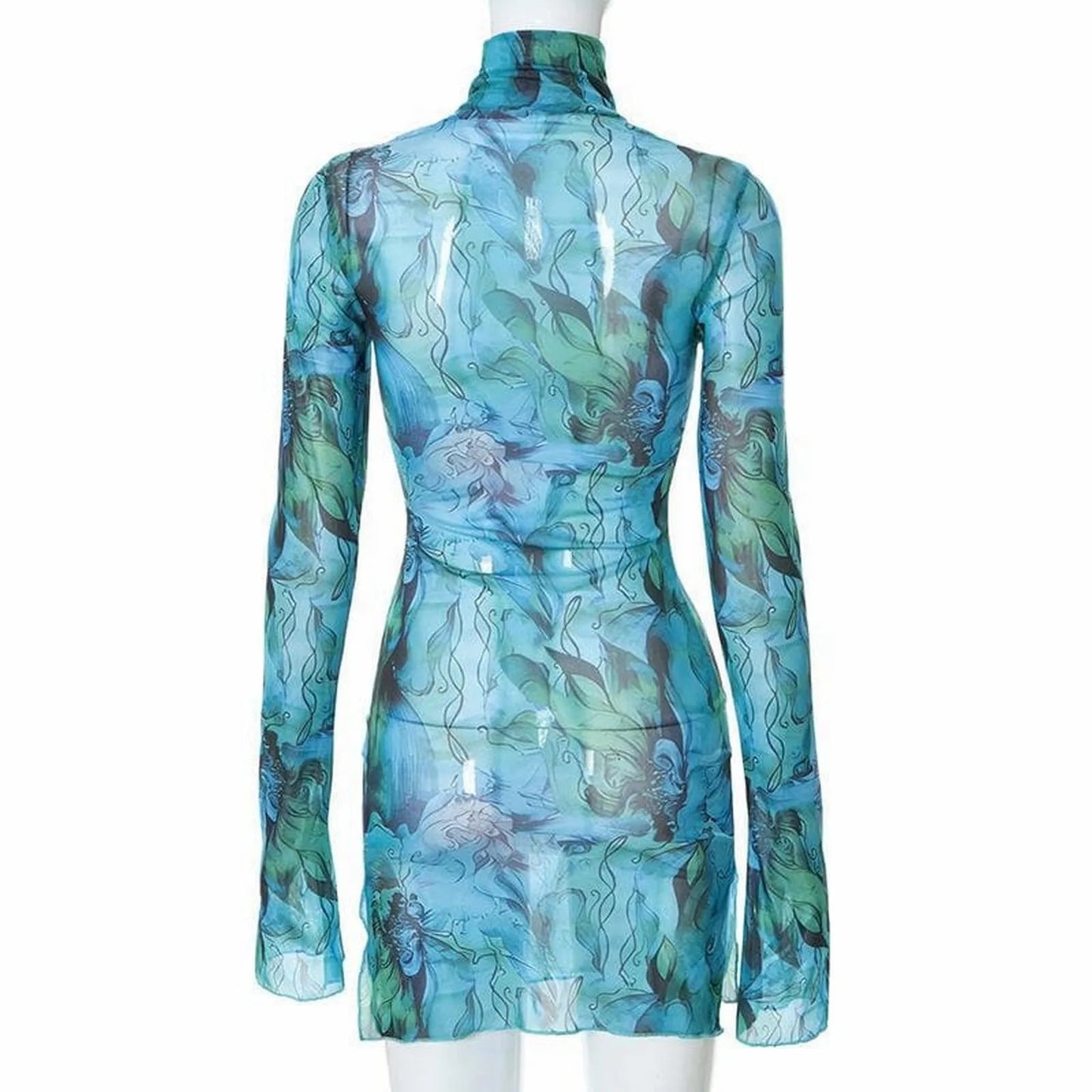 Top Selling Mesh Printed Round Neck Womens Dresses For Teens Plus Size Bell Sleeve Side Open Hip Dress Vestidos Para Mujer    Home Decor Supply | Online Retail | ShoreShopper.com