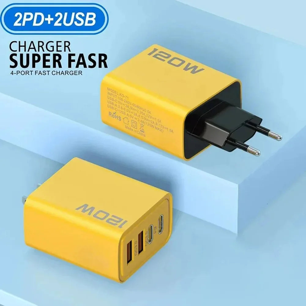 4 Ports USB C PD Charger Quick Charge 3.0 Type C USB Phone Chargers Fast Charging Adapter For iPhone 16 15 Samsung Xiaomi Huawei - ShoreCo.Shop