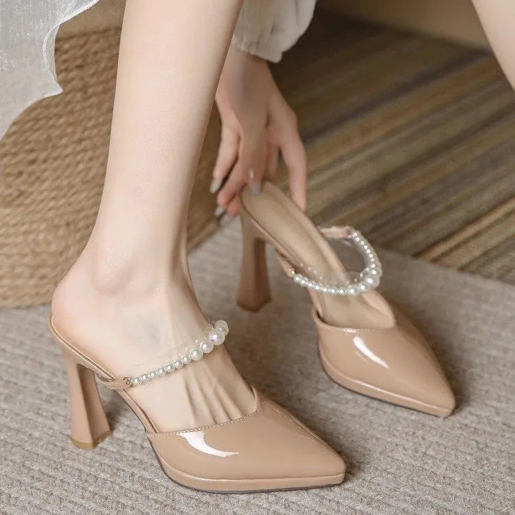 Women Slippers Female Shoes Pointed Toe Mules for Women 2024 Thin Heels Slippers Soft Beige Heeled Slides Fashion New Comfort    Your Coastal Marketplace | Shoreshopper.com