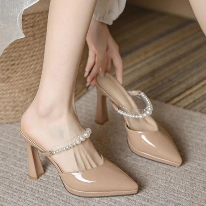 Women Slippers Female Shoes Pointed Toe Mules for Women 2024 Thin Heels Slippers Soft Beige Heeled Slides Fashion New Comfort    Your Coastal Marketplace | Shoreshopper.com