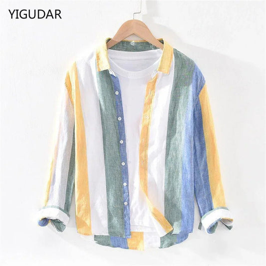 Striped shirt men's 2025 Man Plaid Shirts Cotton Chemise Male Blouses Casual Long Sleeve Formal Business Shirt Men's Clothing    Home Decor Supply | Online Retail | ShoreShopper.com