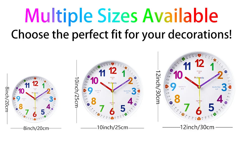 Early Education Wall Clock Colorful Number Kids Learning Time for School Classroom Bedrooms Silent Analog Clock 8/10/12 Inch    Home Decor Supply | Online Retail | ShoreShopper.com