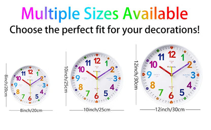 Early Education Wall Clock Colorful Number Kids Learning Time for School Classroom Bedrooms Silent Analog Clock 8/10/12 Inch    Home Decor Supply | Online Retail | ShoreShopper.com