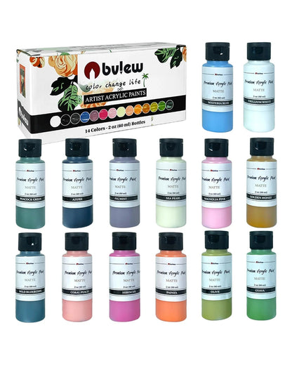 Bview Art 14-Color 2oz (60ml) Professional Acrylic Paint Set - Artist Grade Supplies for Canvas, Fabric, Wood Art Projects    Home Decor Supply | Online Retail | ShoreShopper.com