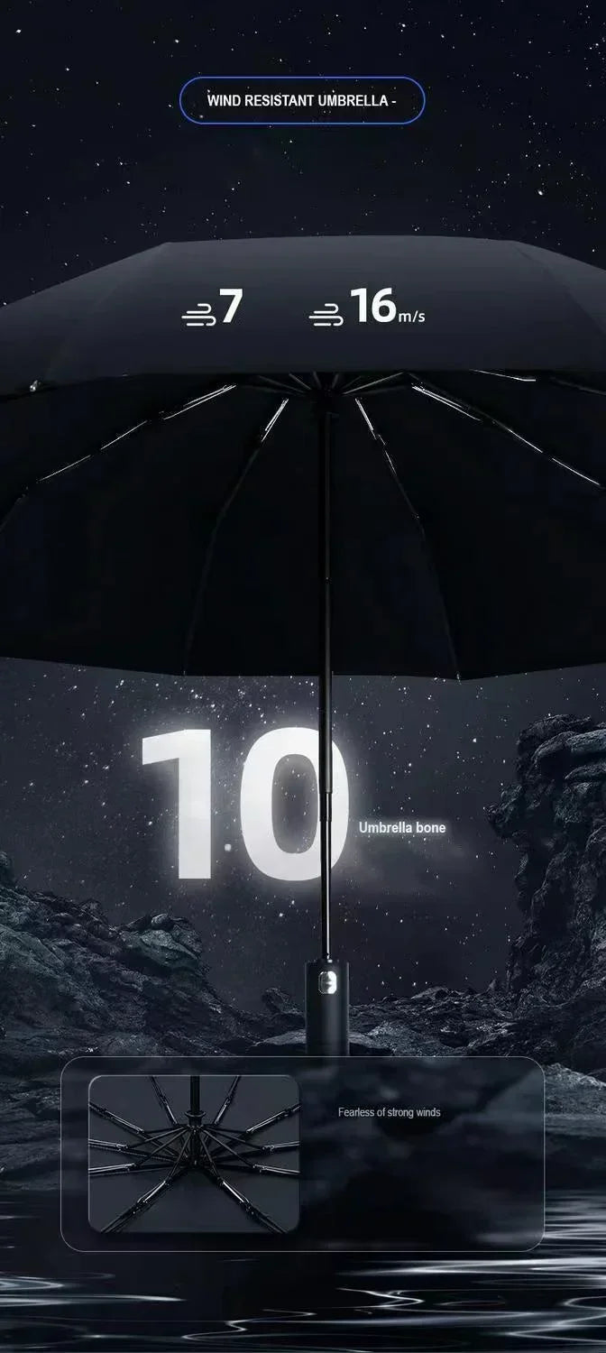 Travel Umbrella with Built-In LED Flashlight Rotating Handle Windproof 10-Rib UV Protection Automatic Open Design    Your Coastal Marketplace | Shoreshopper.com