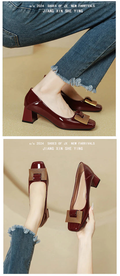 Women's Shoes 2025 New Summer Thick Heels Non Slip High Heels Women Square Head Elegant Middle Wedding Pumps High Quality    Your Coastal Marketplace | Shoreshopper.com