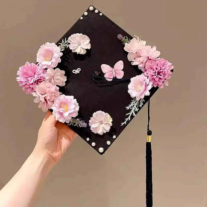 Headwear Doctor Flowers Graduation Cap Master Bachelor Trencher Cap Adjustable Fringe Mortar Board Graduation Party