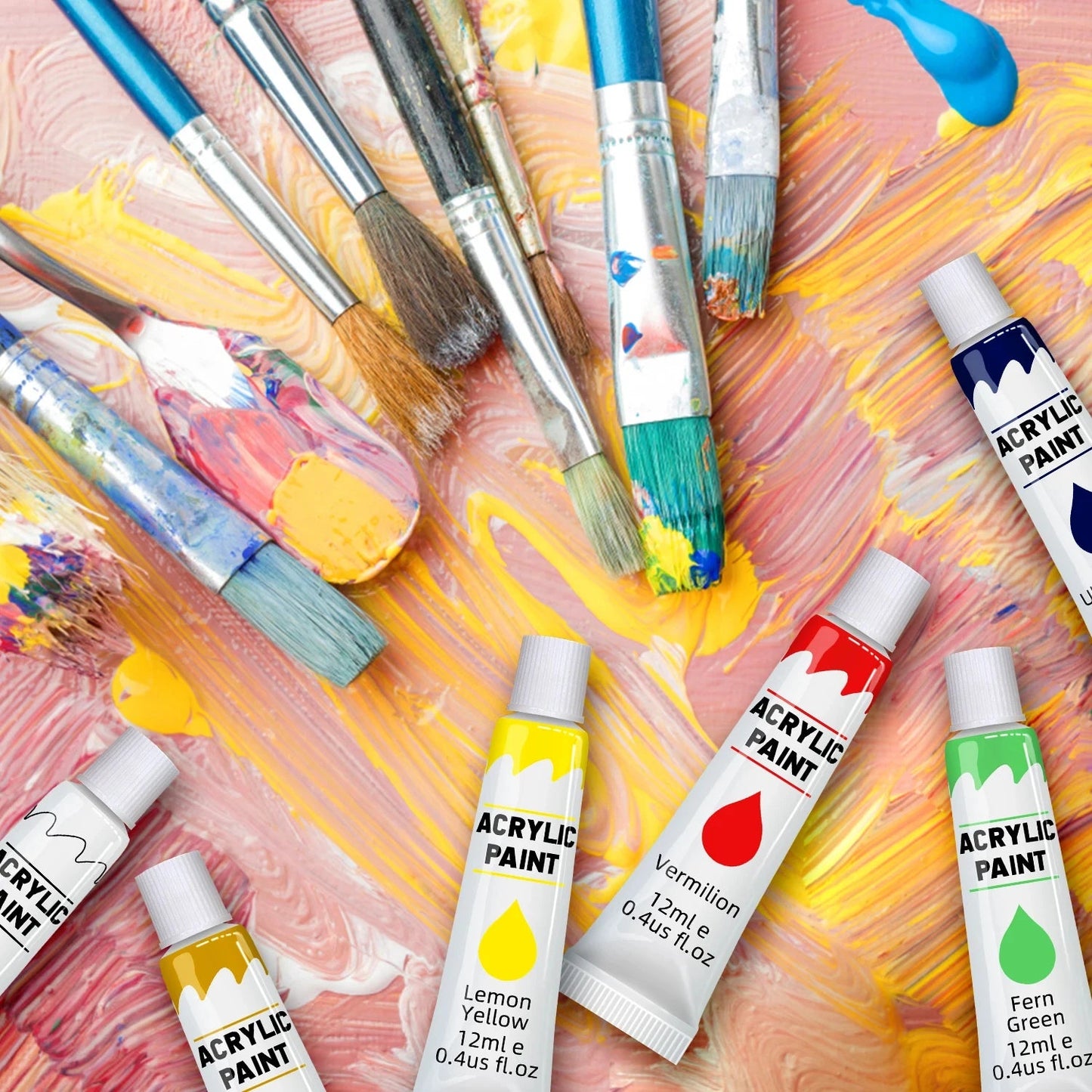 Acrylic Paints Set - 12/24 Colors 12ml Art Painting Kit Supplies for Wood, Canvas, Fabric, Rock, Glass - Non-Toxic Acrylic Paint    Home Decor Supply | Online Retail | ShoreShopper.com