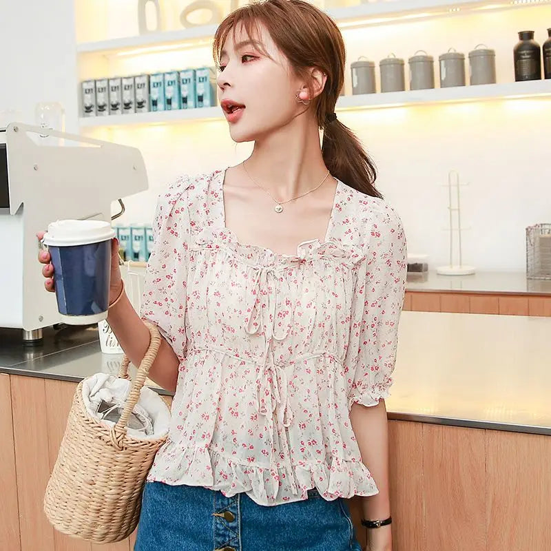 Shirts & Blouses for Women Simple Woman Top Ruffleswith Print New Collection 2025 Fashion Korea Stylish Summer Novelties M Tall    Your Coastal Marketplace | Shoreshopper.com