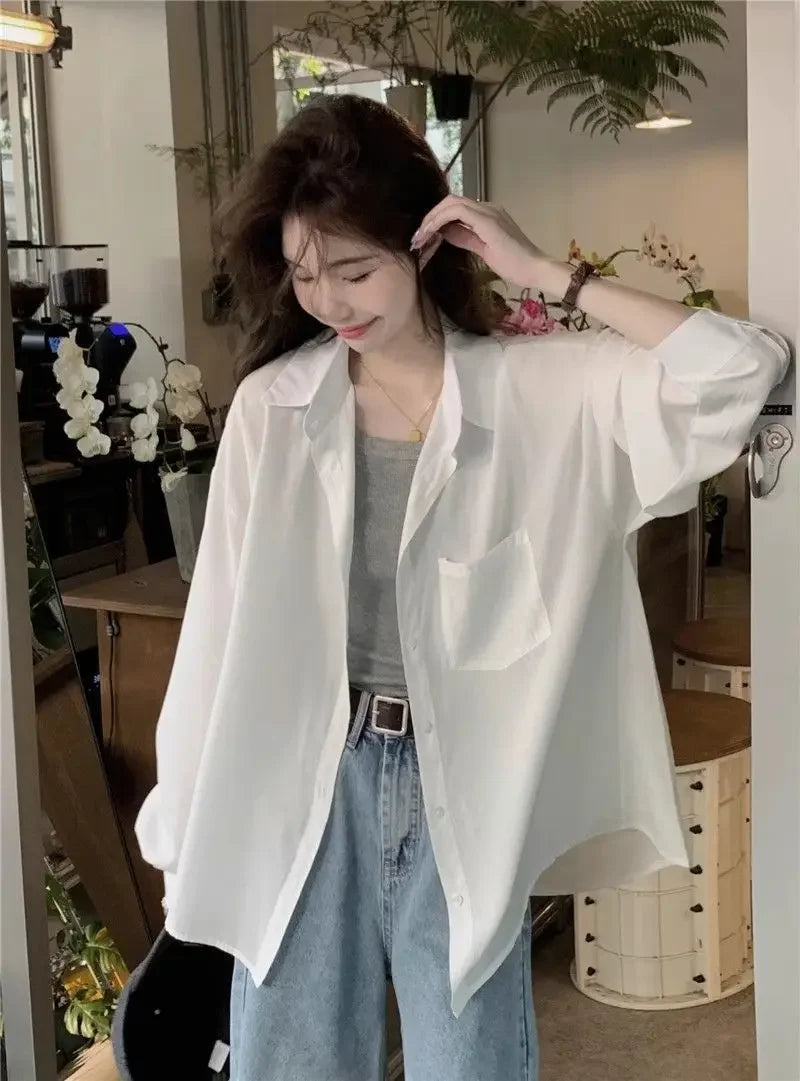 Sunscreen Shirt for Women in Summer New Polo Collar French Unique Loose Solid Color Long-sleeved Top Trendy    Home Decor Supply | Online Retail | ShoreShopper.com