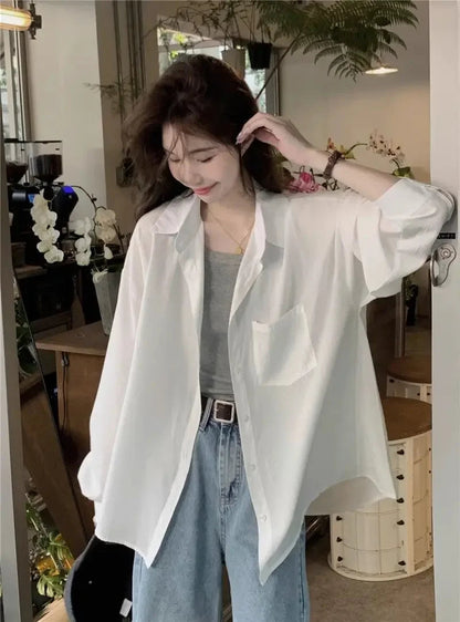 Sunscreen Shirt for Women in Summer New Polo Collar French Unique Loose Solid Color Long-sleeved Top Trendy    Home Decor Supply | Online Retail | ShoreShopper.com