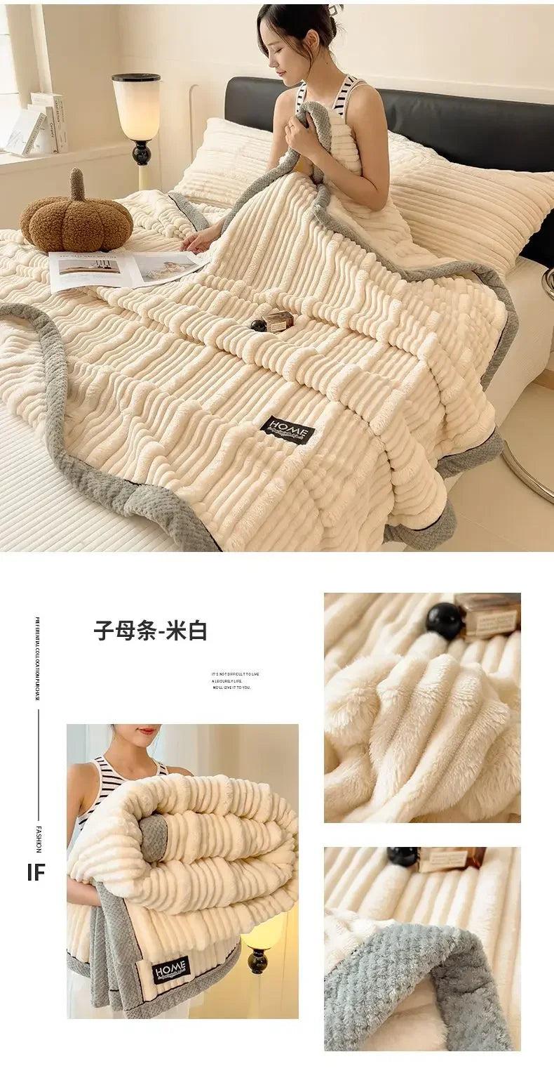 New Rabbit Plush Winter Thick Warm Coral Fleece Blanket Solid Color Double-Sided Cover Blanket Suitable Bedroom Supplies    Your Coastal Marketplace | Shoreshopper.com