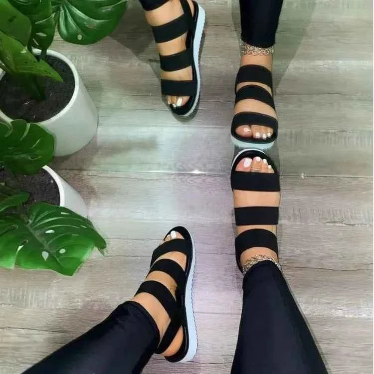 Women's Shoes 2023 New Casual Flat Bottomed Elastic Cross Toe Anti Slip Beach Sandals Outdoor Slippers Shoes for Women