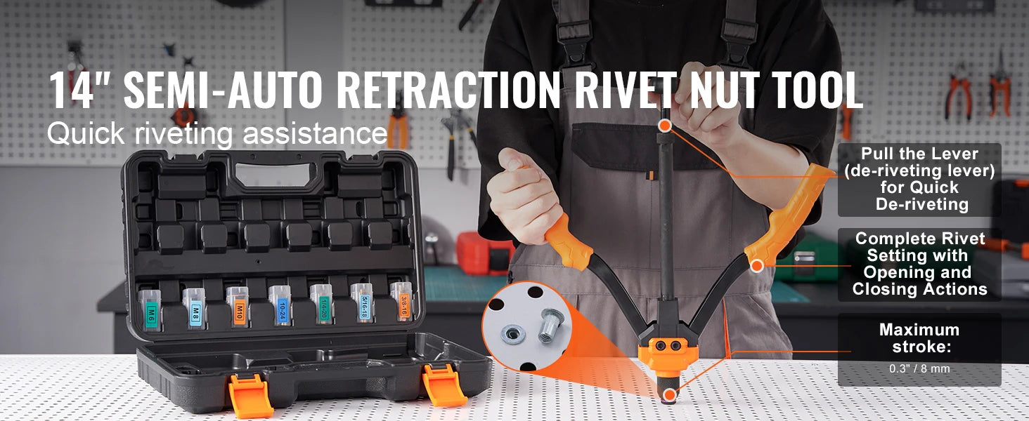 SucceBuy 14" 16" Rivet Nut Tool Rivnut Tool Kit with Metric and SAE Mandrels 70PCS/186PCS Rivet Nuts With Rugged Carrying Case    Home Decor Supply | Online Retail | ShoreShopper.com
