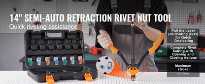 SucceBuy 14" 16" Rivet Nut Tool Rivnut Tool Kit with Metric and SAE Mandrels 70PCS/186PCS Rivet Nuts With Rugged Carrying Case    Home Decor Supply | Online Retail | ShoreShopper.com