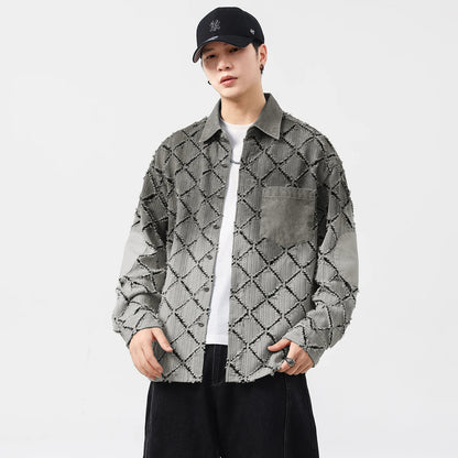 Gradient Ripped Plaid Shirt Men Streetwear Fashion Loose Casual Long Sleeve Oversize Cargo Shirts Cardigan Coat Blouses    Home Decor Supply | Online Retail | ShoreShopper.com