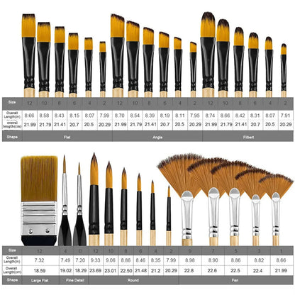32-Piece Deluxe Multi-Purpose Art Paintbrush Set, Professional Fine Artist Wood Handle Brushes for Acrylic, Oil, Watercolor Pain    Home Decor Supply | Online Retail | ShoreShopper.com