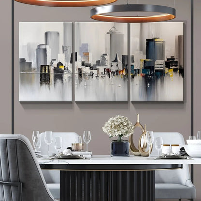 3 oil wall art - Modern New York print, colorful abstract cityscape of Brooklyn Bridge painting,1.5 inch thick wood frame    Home Decor Supply | Online Retail | ShoreShopper.com